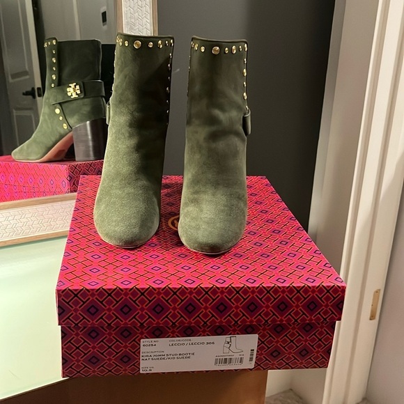 Tory Burch Olive Green Suede Bootie - Picture 1 of 10